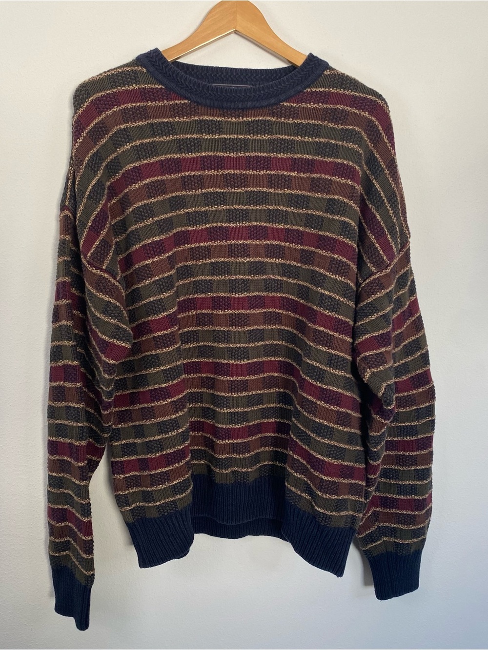 Woods and Gray Vintage Striped Crewneck Sweater Red Green Cotton Mens XL Coogi